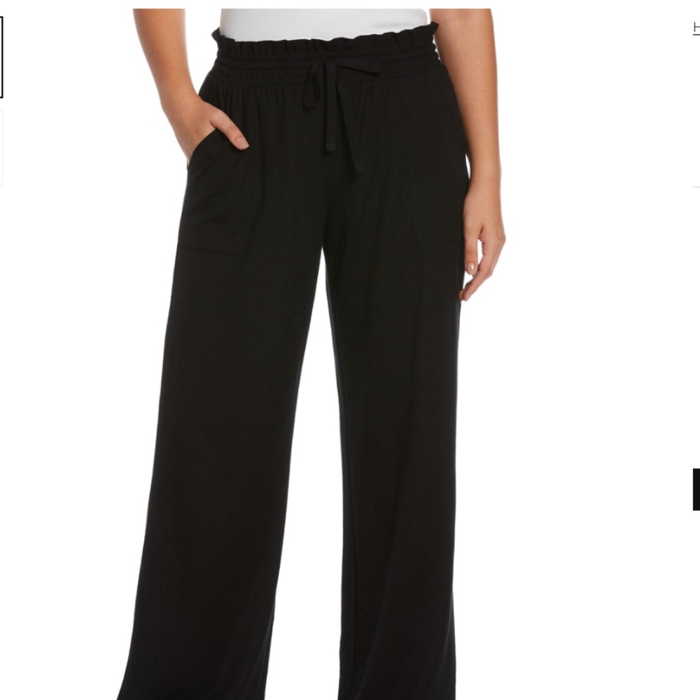 Rafael Women's Black Crepe Wide Leg Drawstring Pants NWT